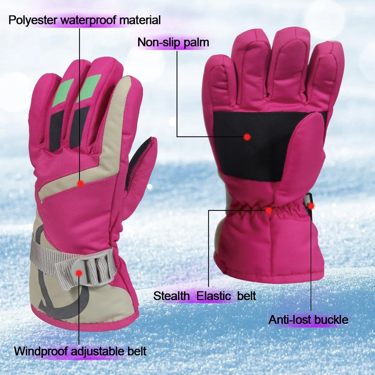 YR.Lover Children Ski Gloves Winter Warm Outdoor Riding Thickening Gloves(2-4Y)