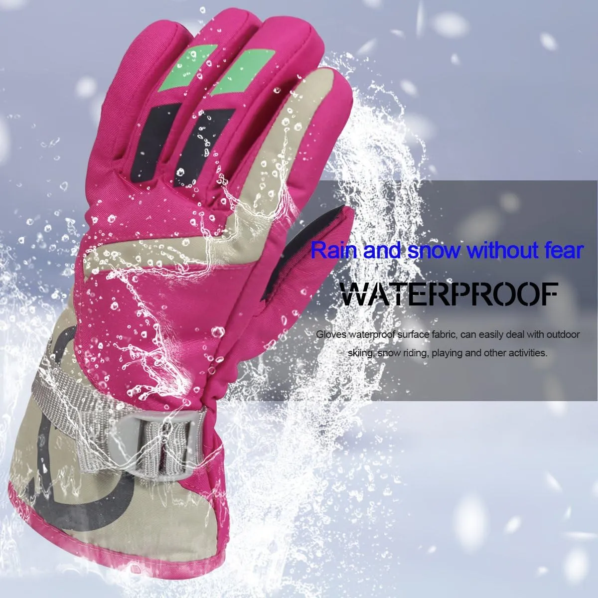 YR.Lover Children Ski Gloves Winter Warm Outdoor Riding Thickening Gloves(2-4Y)