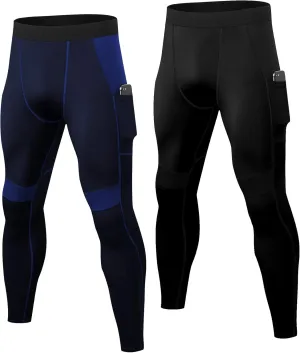 YUSHOW 2 Pack Mens Thermal Pants Men Running Tights Workout Leggings, Thermal Bottoms for Men Sports Compression Base Layer