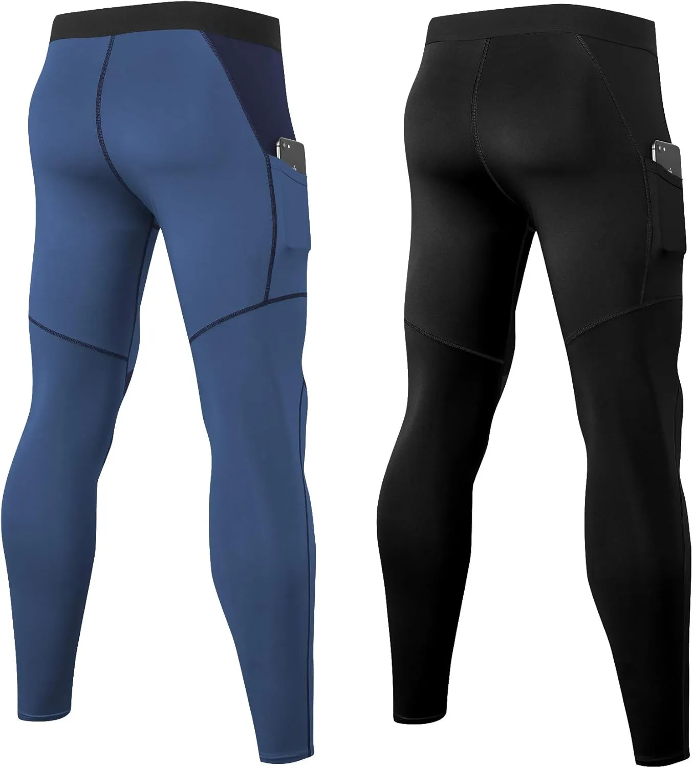 YUSHOW 2 Pack Mens Thermal Pants Men Running Tights Workout Leggings, Thermal Bottoms for Men Sports Compression Base Layer