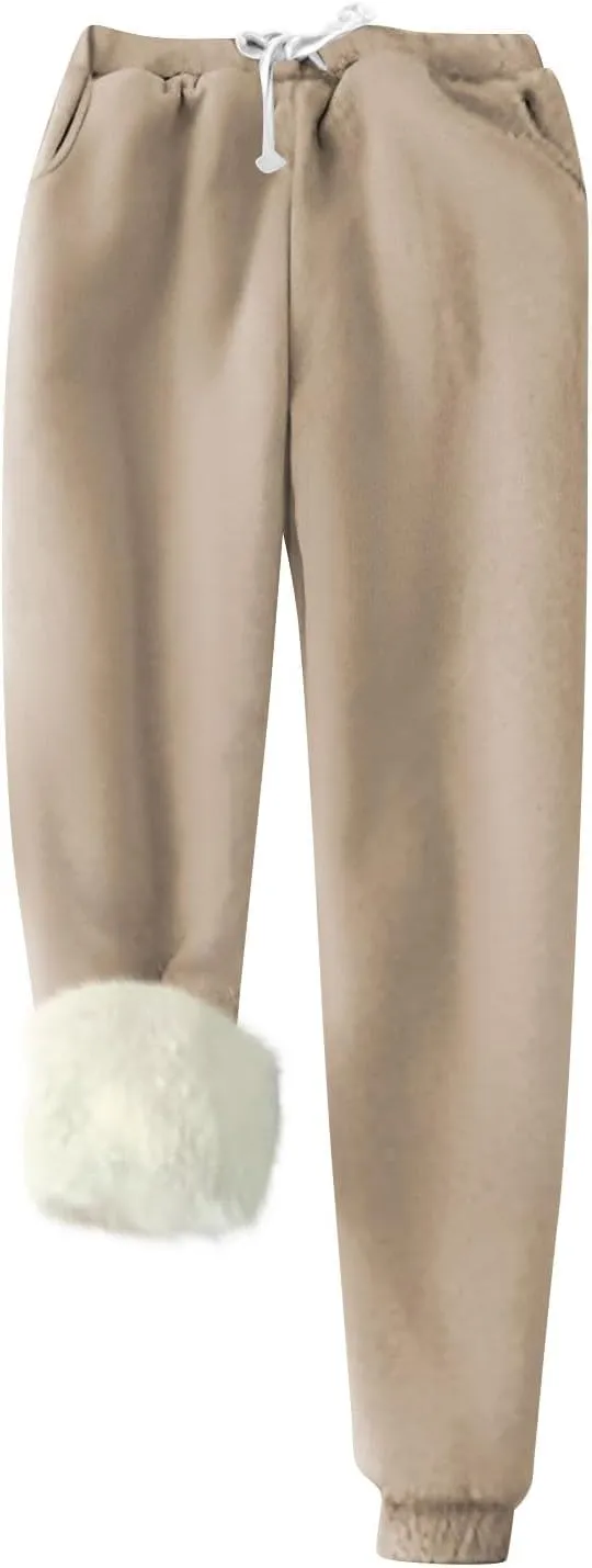 ZEFOTIM Heated Clothing for Women, Fleece Joggers for Women, Christmas Lounge Pants, Pantalones para Mujer, Womens Christmas Pajamas, Beige XX-Large