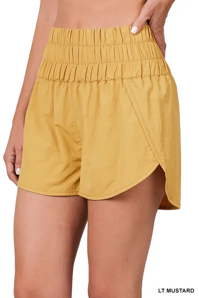 Zenana Windbreaker Smocked Waistband Running Shorts