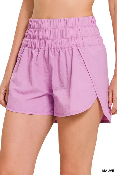 Zenana Windbreaker Smocked Waistband Running Shorts