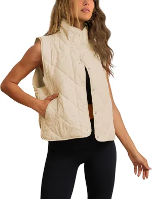 Zhiyouni Women's Quilted Puffer Vest Stand Collar Lightweight Button Down Padded Gilet with Pockets