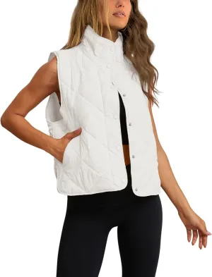 Zhiyouni Women's Quilted Puffer Vest Stand Collar Lightweight Button Down Padded Gilet with Pockets