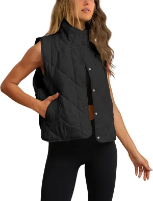 Zhiyouni Women's Quilted Puffer Vest Stand Collar Lightweight Button Down Padded Gilet with Pockets