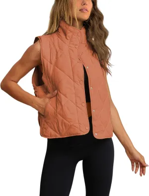 Zhiyouni Women's Quilted Puffer Vest Stand Collar Lightweight Button Down Padded Gilet with Pockets